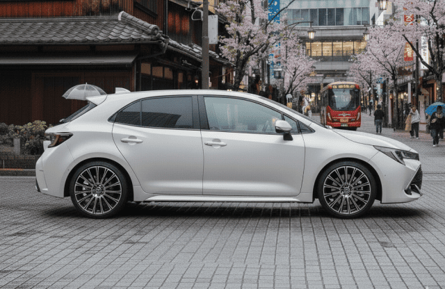 白いカローラスポーツにホイールを装着